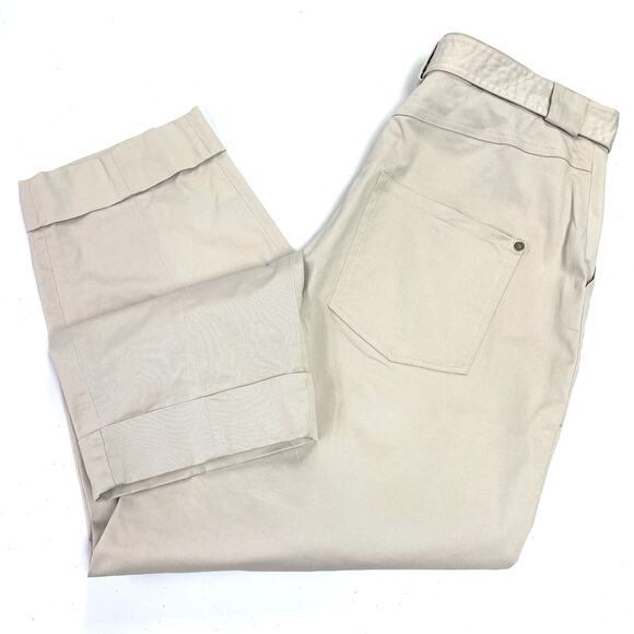 Ted Baker 3 Belted Trouser‎ Womens 8/10 Barrel Leg Ankle Belted Cuffed Tan FLAW - Picture 3 of 16